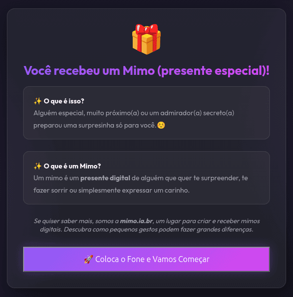 Passo 3: O presente é apresentado dentro do site
